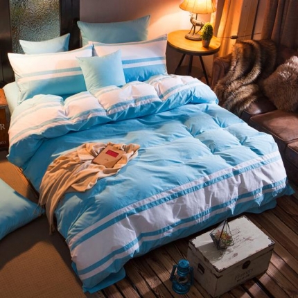 紫韵阁家纺 32支生态活性喷气磨毛四件套床单款天空蓝