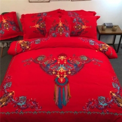 凯歌家纺 婚庆磨毛四件套床单款凤冠霞帔