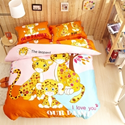 凯歌家纺 活性卡通四件套三口之家系类床单款 三口之家（豹）