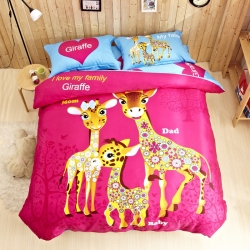 凯歌家纺 活性卡通四件套三口之家系类床单款三口之家（长颈鹿）