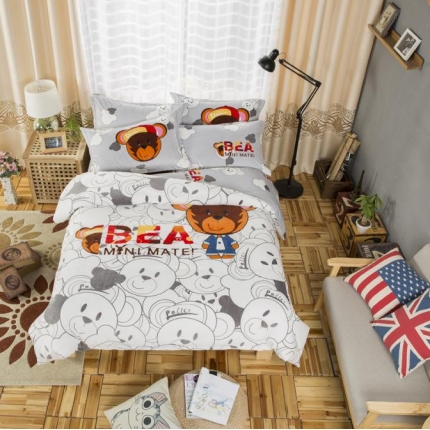 91家纺网 家纺一手货源 找家纺 漫调家纺 温暖舒适水晶绒四件套快乐小熊