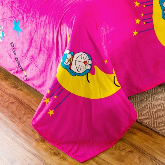 91家纺网 家纺一手货源 找家纺 漫调家纺 温暖舒适水晶绒四件套多啦A梦