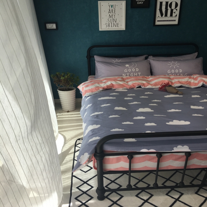 91家纺网 家纺一手货源 找家纺 漫调家纺 全棉北欧风四件套床单款天空之云