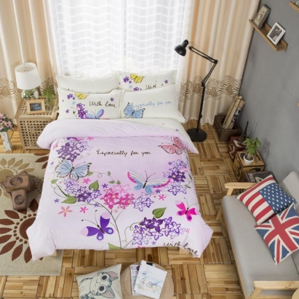 91家纺网 家纺一手货源 找家纺 漫调家纺 温暖舒适水晶绒四件套蝶恋