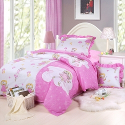 兴莉家纺 全棉加厚绣花四件套采蘑菇的小女孩粉