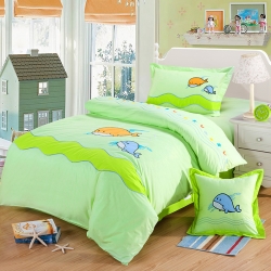 兴莉家纺 全棉加厚绣花四件套海洋世界-浅