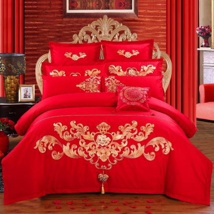 金玉满堂 大红婚庆四 六 八 十多件套床上用品结婚套件