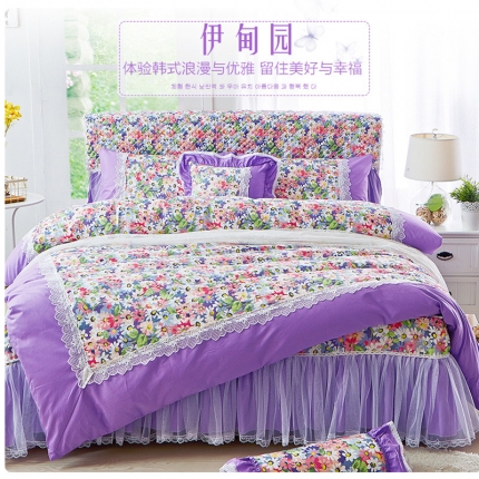菊上新品韩版全棉加厚加棉田园公主风床裙款四件套-伊甸园