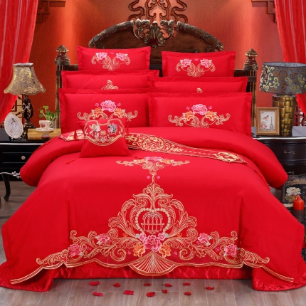 浪漫密语 大红婚庆床上用品结婚四件套 六 八 十件套 多件套