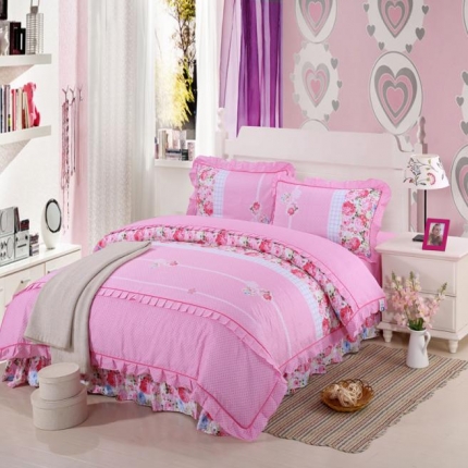 (总)金丝鸟家纺 全棉韩版斜纹12868花边四件套