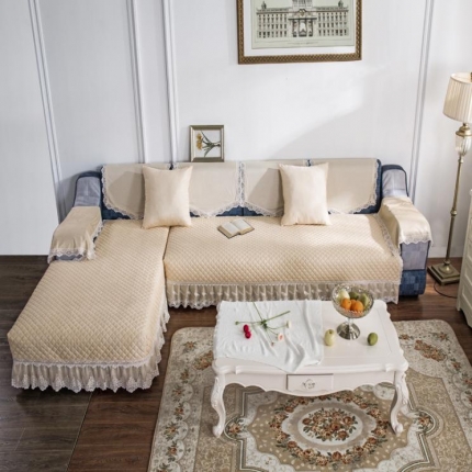 爱美丽家纺 潮流欧式布艺沙发垫 白边-米