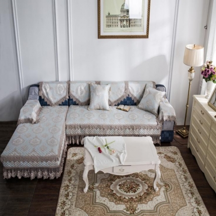 爱美丽家纺 潮流欧式布艺沙发垫 印花-蓝