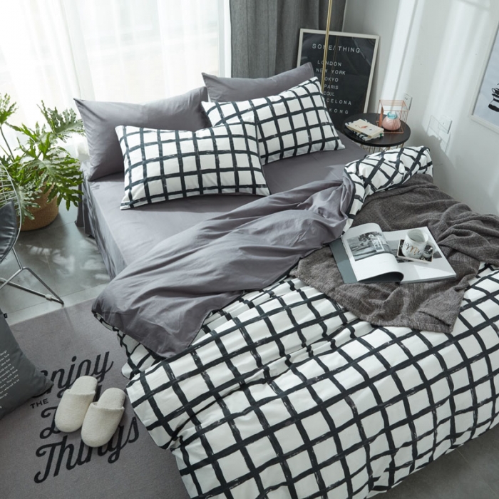 91家纺网 家纺一手货源 找家纺 梦家居 全棉韩国简约风格系列四件套宜家床上用品