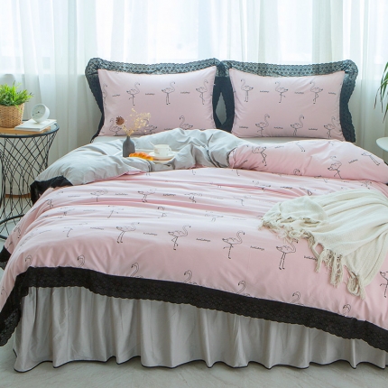 91家纺网 家纺一手货源 找家纺 优质全棉13376欧美小香风床裙款四件套