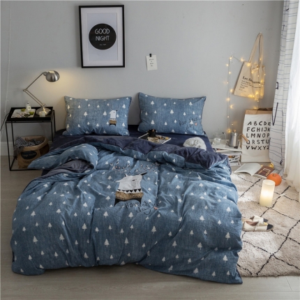 91家纺网 家纺一手货源 找家纺 慕梵大版定位 水洗暖绒+法莱绒四件套多规格尺寸床单款法兰绒