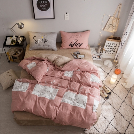 91家纺网 家纺一手货源 找家纺 慕梵大版定位 水洗暖绒+法莱绒四件套多规格尺寸床单款珊瑚绒