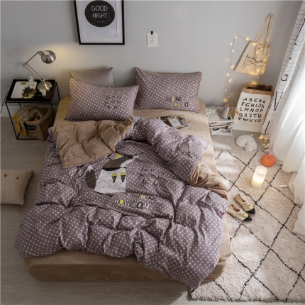 91家纺网 家纺一手货源 找家纺 慕梵大版定位 水洗暖绒+法莱绒四件套多规格尺寸床单款珊瑚绒