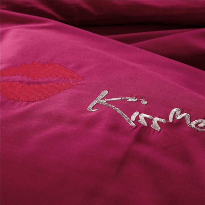 91家纺网 家纺一手货源 找家纺 欧冠家纺天丝棉麻四件套床上用品套件酒红色