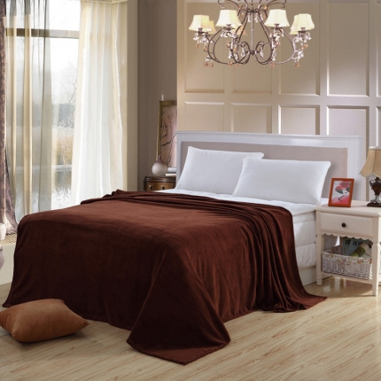 91家纺网 家纺一手货源 找家纺 情恒家纺 素色超柔珊瑚绒毯 咖啡色