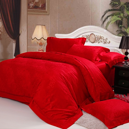 91家纺网 家纺一手货源 找家纺 玖玖爱家纺 欧式奢华仿丝棉压花四件套 爱的牵线-红