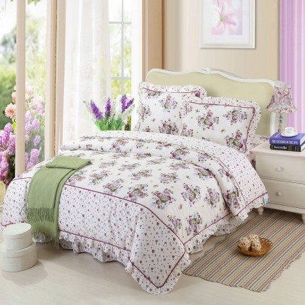 91家纺网 家纺一手货源 找家纺 （总）金丝鸟家纺 全棉韩版斜纹12868花边四件套