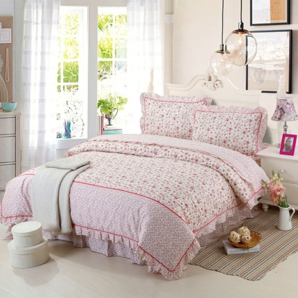 91家纺网 家纺一手货源 找家纺 （总）金丝鸟家纺 全棉韩版斜纹12868花边四件套