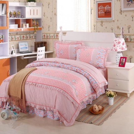 91家纺网 家纺一手货源 找家纺 （总）金丝鸟家纺 全棉韩版斜纹12868花边四件套