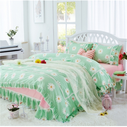 91家纺网 家纺一手货源 找家纺 菊上家纺—韩版四件套133*72全棉蕾丝床裙款2016新品