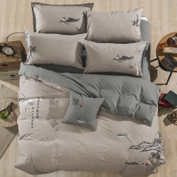 云梦居 刺绣活性印染时尚水洗棉四件套竹韵