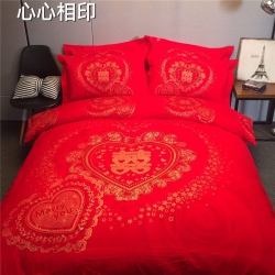 凯歌家纺 婚庆磨毛四件套床单款心心相印