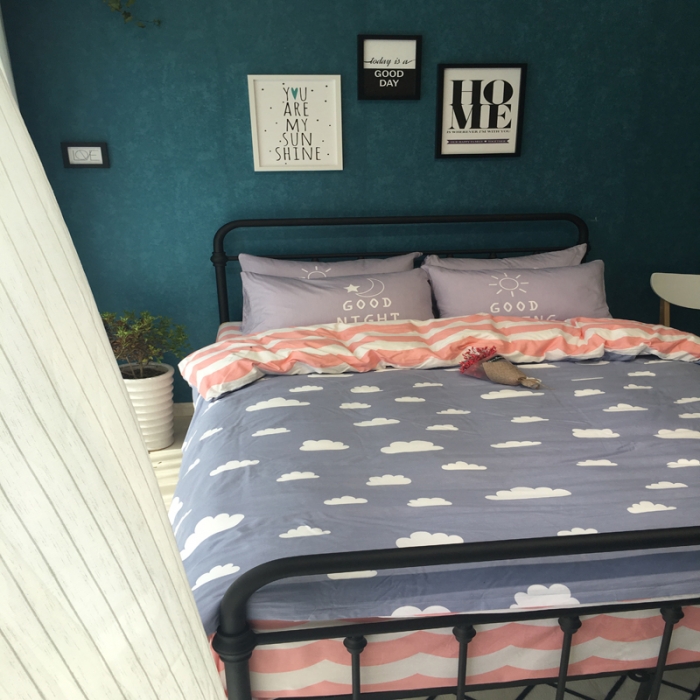 91家纺网 家纺一手货源 找家纺 漫调家纺 全棉北欧风四件套床单款天空之云