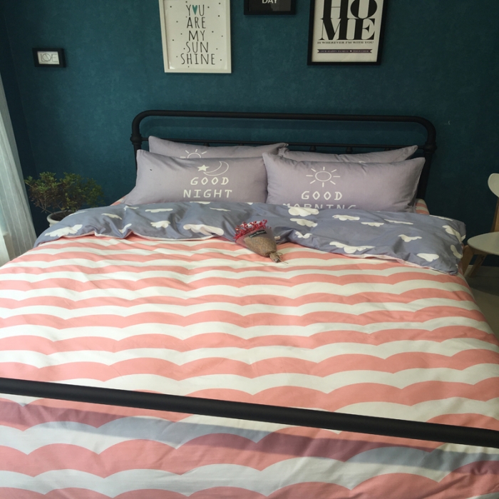 91家纺网 家纺一手货源 找家纺 漫调家纺 全棉北欧风四件套床单款天空之云