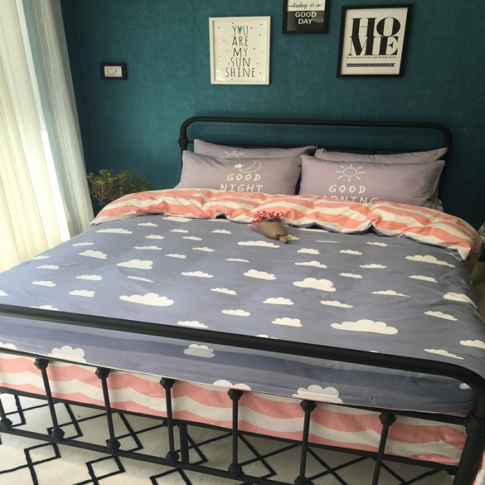 91家纺网 家纺一手货源 找家纺 漫调家纺 全棉北欧风四件套床单款天空之云