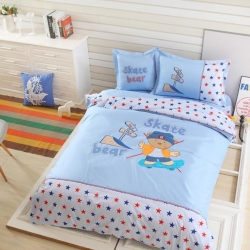 兴莉家纺 全棉加厚绣花四件套滑板小熊