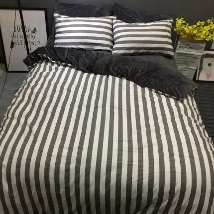 91家纺网 家纺一手货源 找家纺 梦家居 【绅士--绒】韩国宜家纯棉水晶绒四件套简约床上用品