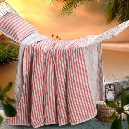 乐享生活 绗棉款针织棉夏被 棕红中条