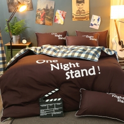 弘迪家纺 全棉活性大版印花单层床裙四件套 棕色