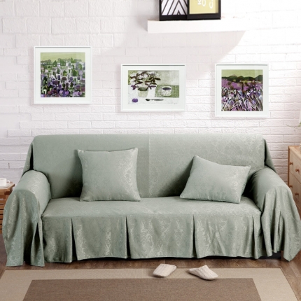 宏雅印象 提花纯色沙发巾8色-包边款 淡雅绿灰