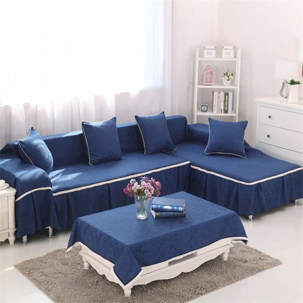 宏雅印象 提花纯色沙发巾8色-花边款 经典藏蓝