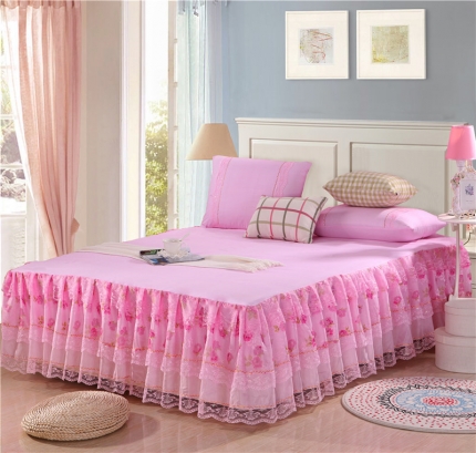 91家纺网 家纺一手货源 找家纺 情恒家纺 新款 蕾丝床裙 富贵牡丹