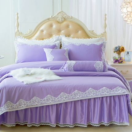 91家纺网 家纺一手货源 找家纺 菊上家纺 60S贡缎全棉纯色蕾丝床裙四件套 轻奢风系列8色