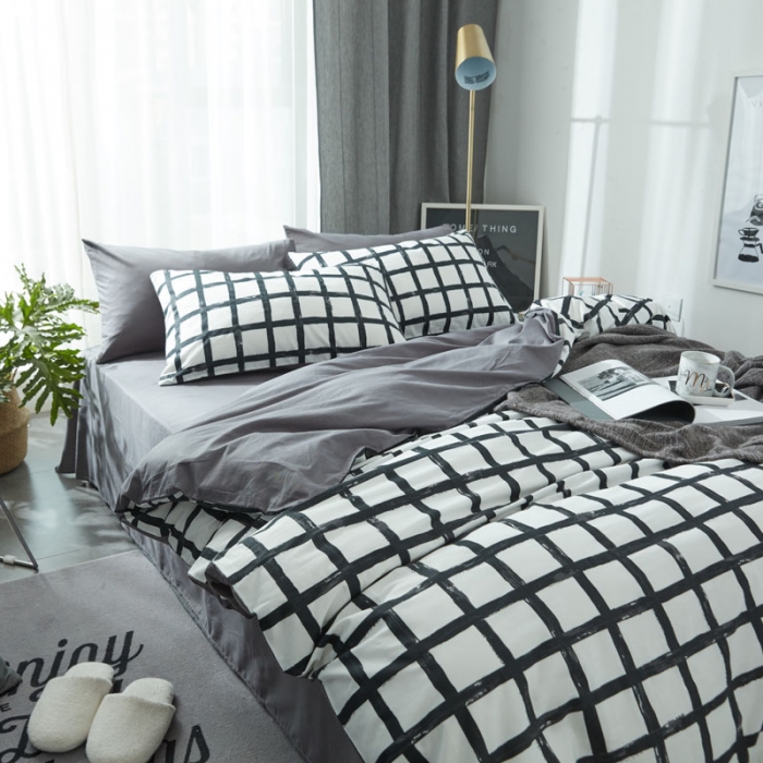 91家纺网 家纺一手货源 找家纺 梦家居 全棉韩国简约风格系列四件套宜家床上用品