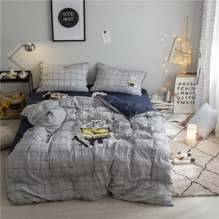 91家纺网 家纺一手货源 找家纺 慕梵大版定位 水洗暖绒+法莱绒四件套多规格尺寸床单款法兰绒