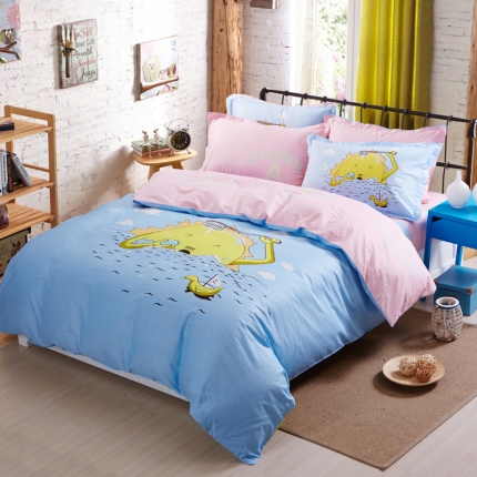 天顺沙发垫 全棉活性印花大版四件套床上用品套件 沐浴阳光-蓝