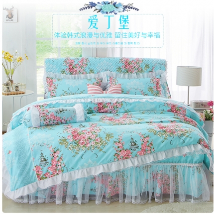 91家纺网 家纺一手货源 找家纺 菊上新品韩版全棉加厚加棉田园公主风床裙款四件套（总13款）