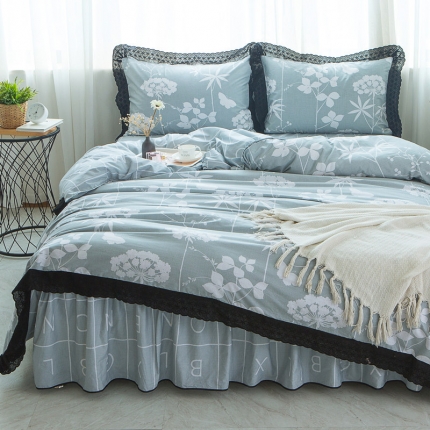 91家纺网 家纺一手货源 找家纺 优质全棉13376欧美小香风床裙款四件套