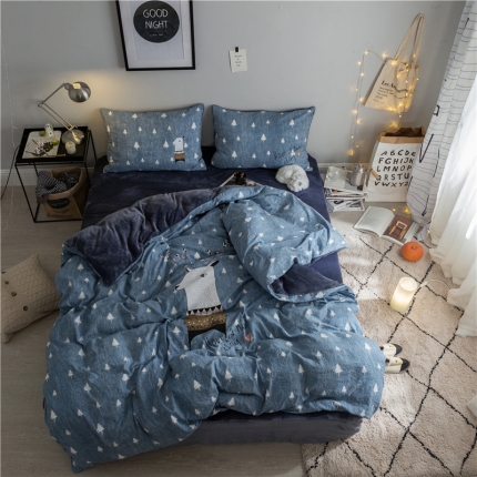 91家纺网 家纺一手货源 找家纺 慕梵大版定位 水洗暖绒+法莱绒四件套多规格尺寸床单款珊瑚绒