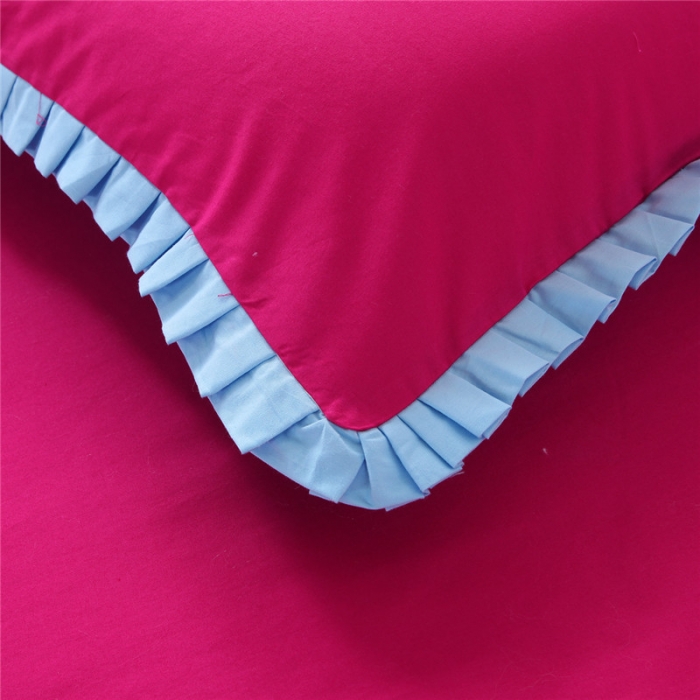 91家纺网 家纺一手货源 找家纺 欧冠家纺 全棉卡通贴布绣床裙款四件套KISS-玫红