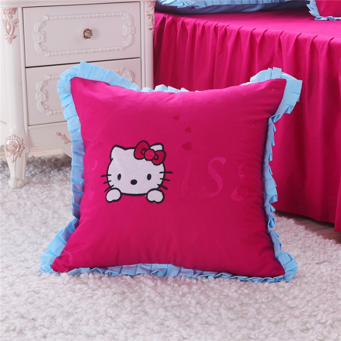 91家纺网 家纺一手货源 找家纺 欧冠家纺 全棉卡通贴布绣床裙款四件套KISS-玫红