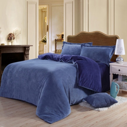 91家纺网 家纺一手货源 找家纺 (总)情恒家纺 素色珊瑚绒双拼三件套